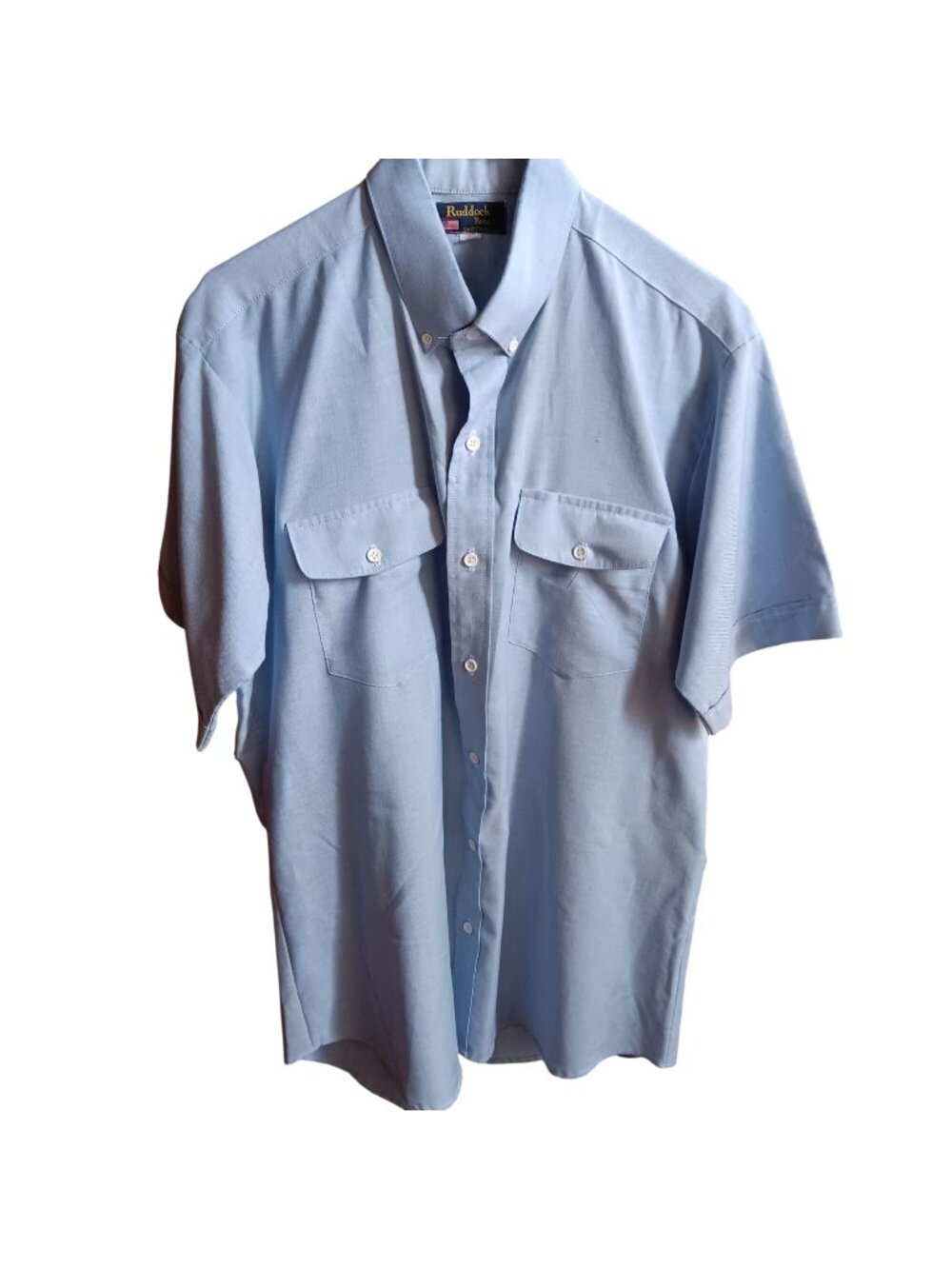 Vintage Large Oxford Shirt Western Cowboy Ruddock Bros Light Blue Short Sleeve